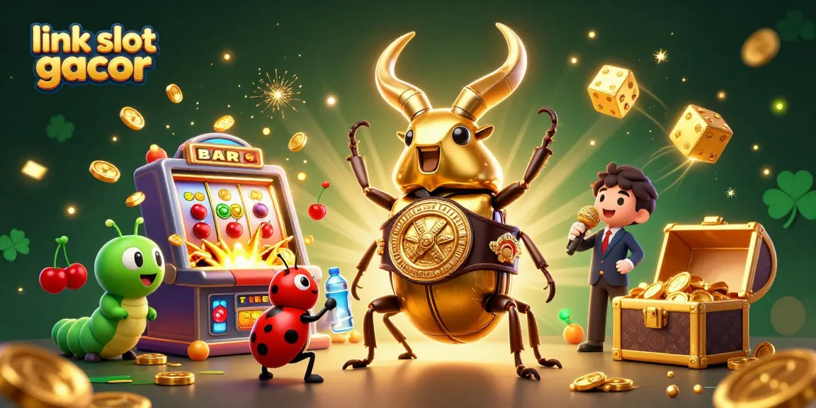 Memenangkan jackpot di link slot gacor dengan simbol keberuntungan dan dadu bersinar yang terbang di sekitar