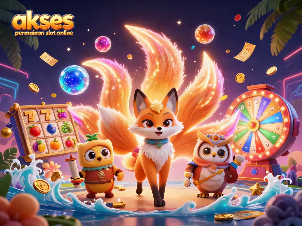 Akses permainan slot online kini lebih menarik dengan karakter animasi ceria dan elemen permainan slot yang memukau.