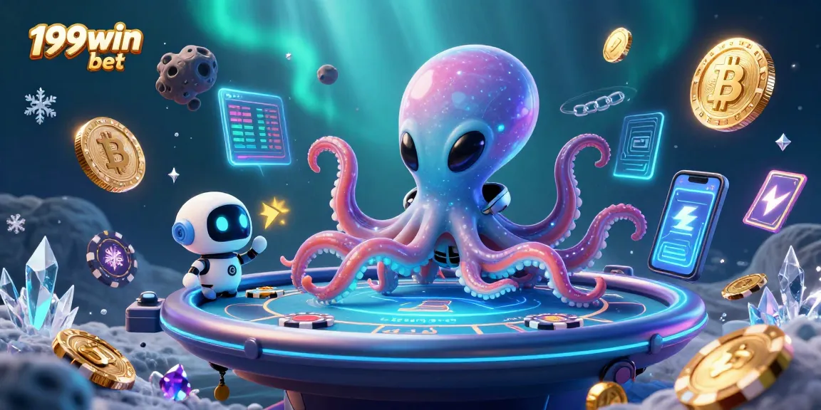 Join the excitement of 199win bet with a thrilling holographic poker scene featuring alien characters.