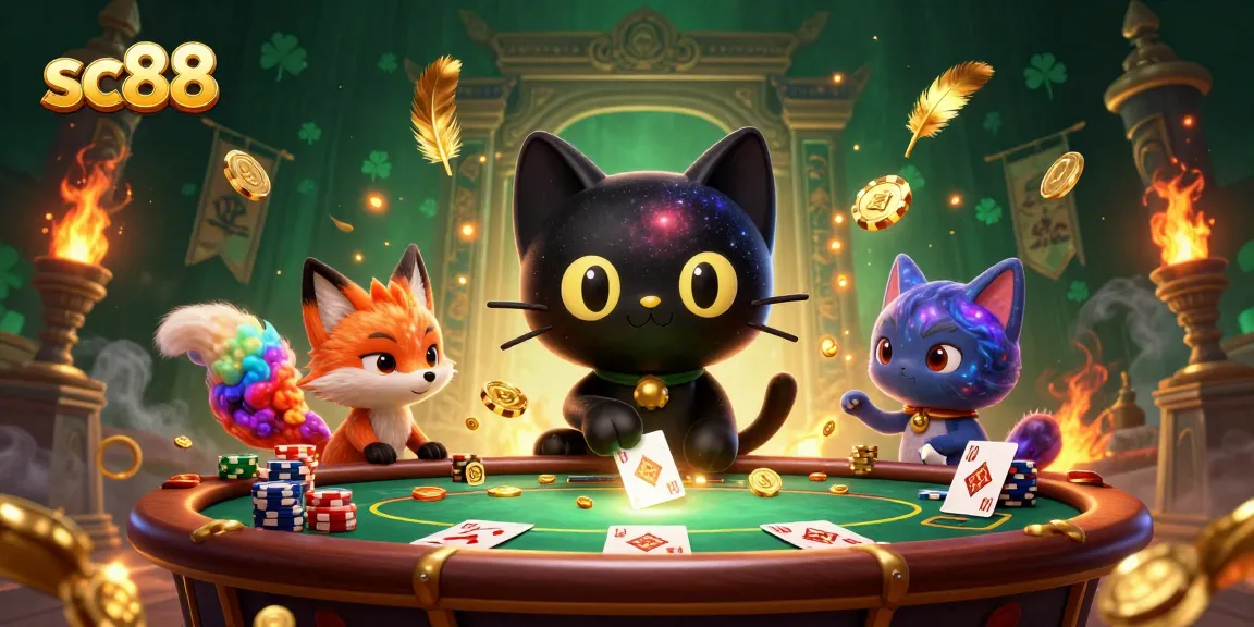 sc88 captures the excitement of poker in a vibrant cosmic casino scene.