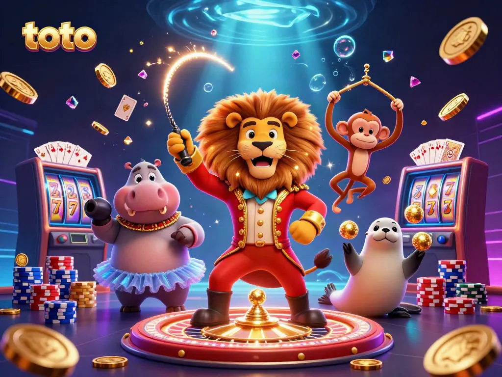 Experience the thrill of toto with a vibrant circus-themed casino scene featuring colorful characters and dynamic game elements.