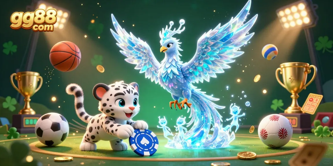 Experience exciting gaming at gg88 com with a colorful 3D illustration featuring energetic characters and casino elements.