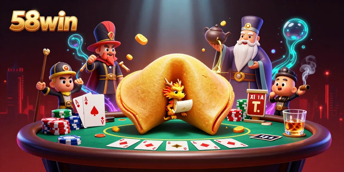 Engage in thrilling games at 58win with vibrant casino elements and golden fortune luck.