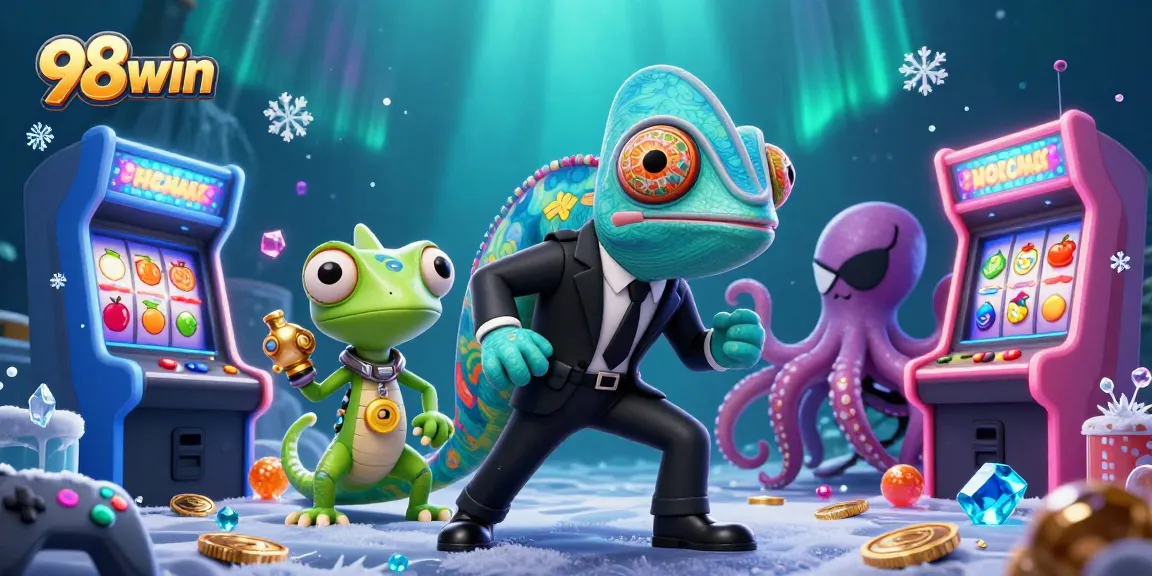 Experience thrilling gaming adventures at 98win with vibrant casino elements and engaging characters.
