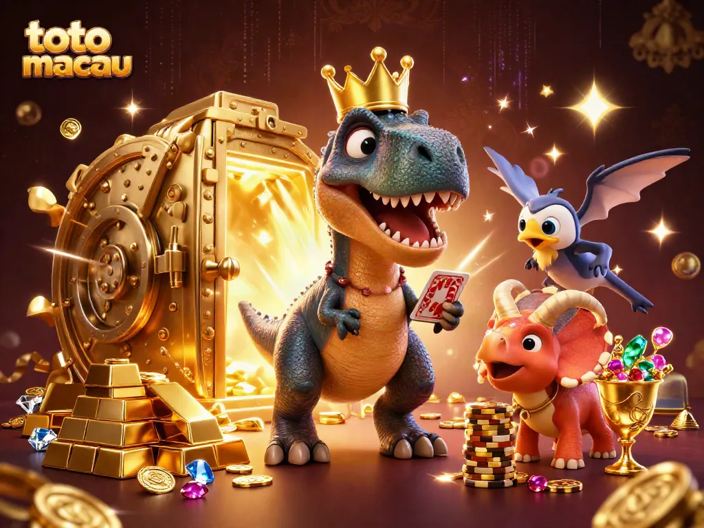 Bermain toto macau dengan karakter kartun lucu mengocok kartu dan mengumpulkan chip emas.