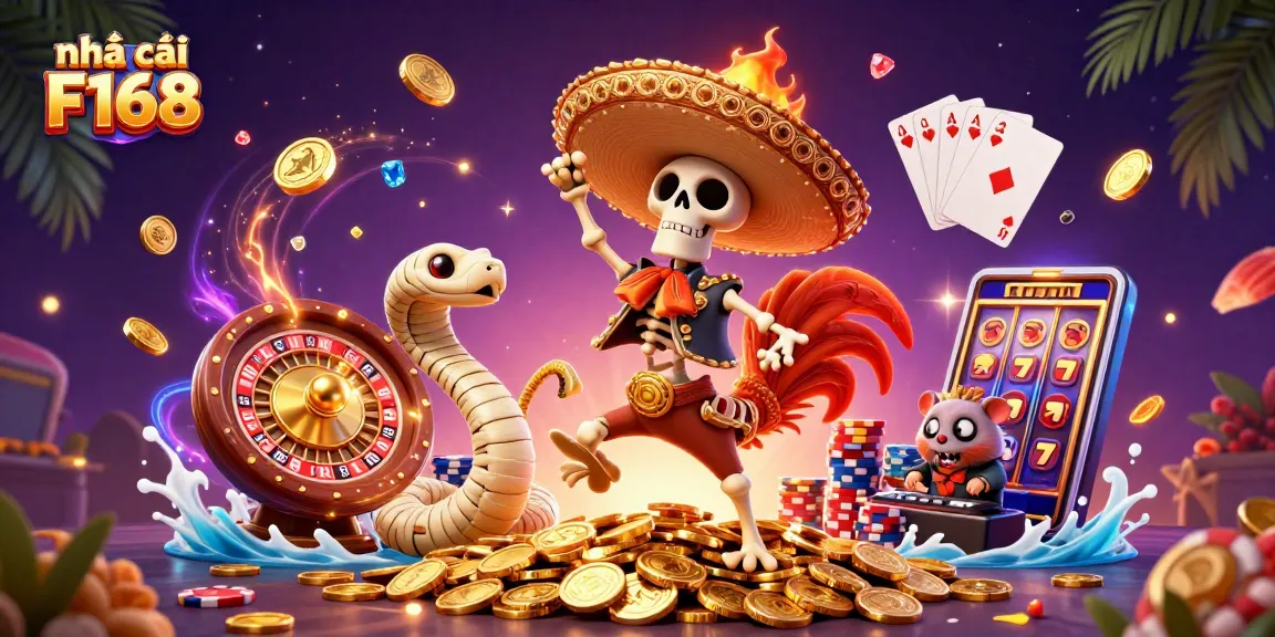 Experience the thrilling world of nhà cái F168 through an exciting 3D casino illustration showcasing vibrant characters and dynamic game elements.