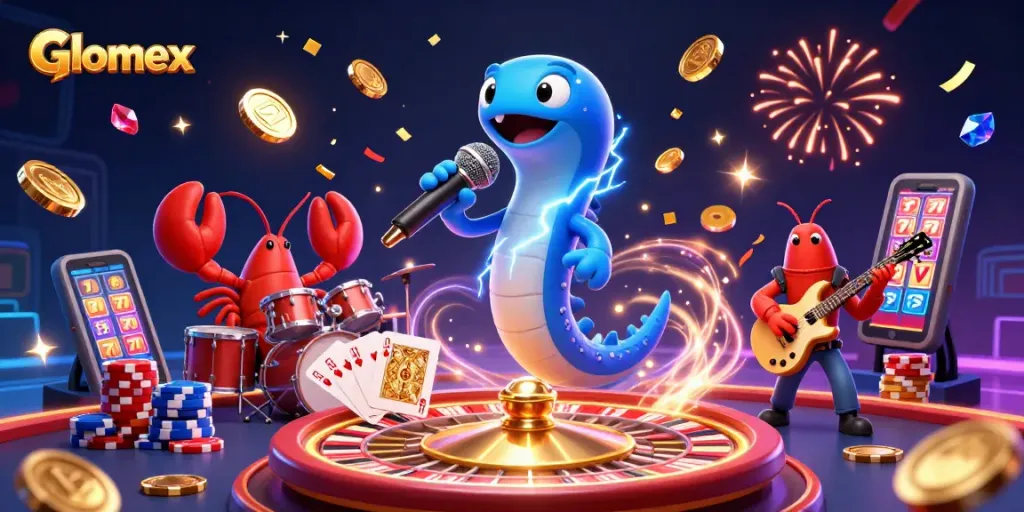 Join the Glomex casino adventure with a DJ eel and band in an underwater casino scene.