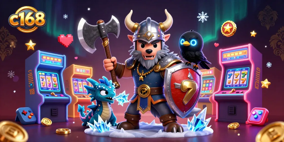 C168 engages players with thrilling slot actions featuring Viking warriors, dragons, and vibrant gaming icons.