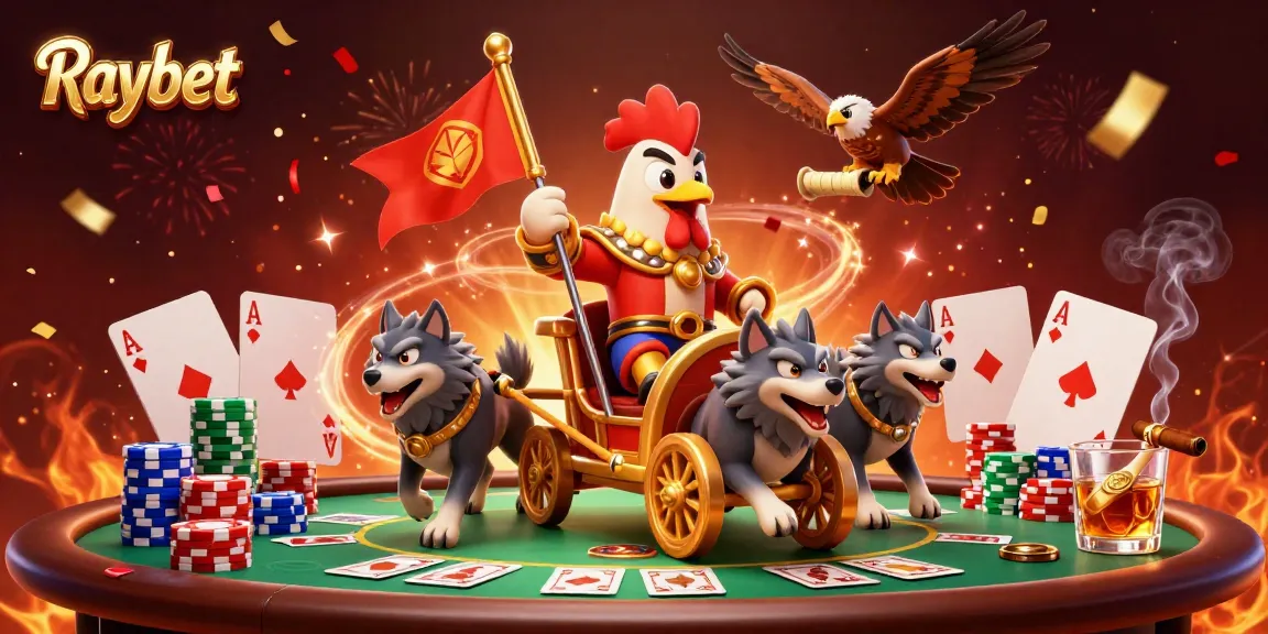 Experience thrilling gameplay at Raybet with a 3D cartoon rooster warlord and poker elements.