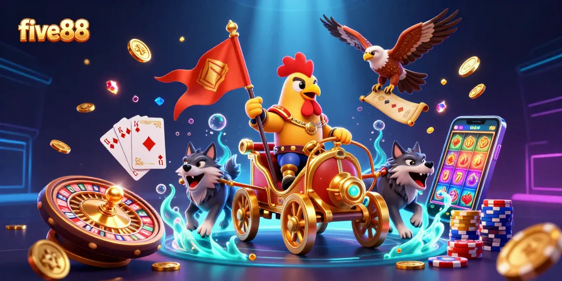 Experience the excitement of five88 as the rooster warlord leads the cash-filled casino battle.
