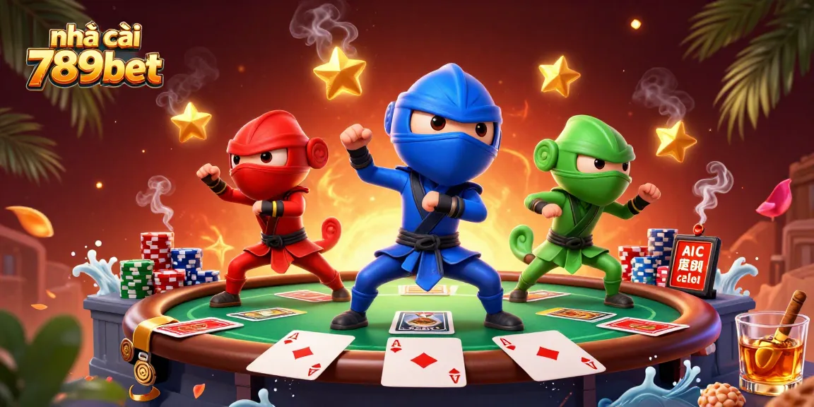 Win big with nhà cái 789bet at a vibrant cartoon gambling scene showcasing thrilling poker elements.