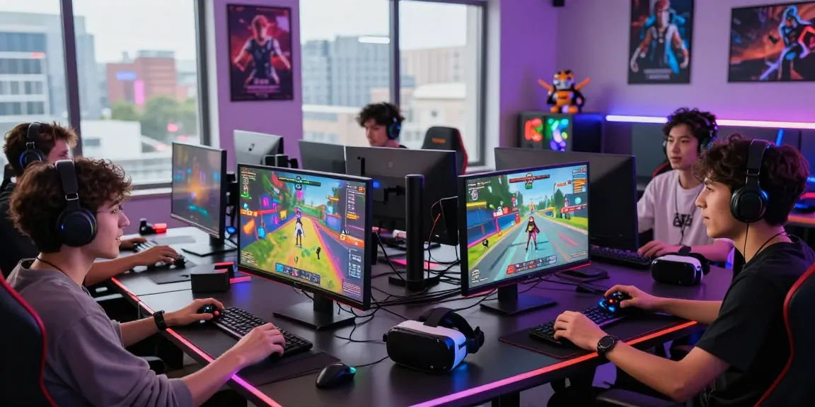 Exciting scene of players enjoying a 3D ecchi game in a vibrant gaming setup.