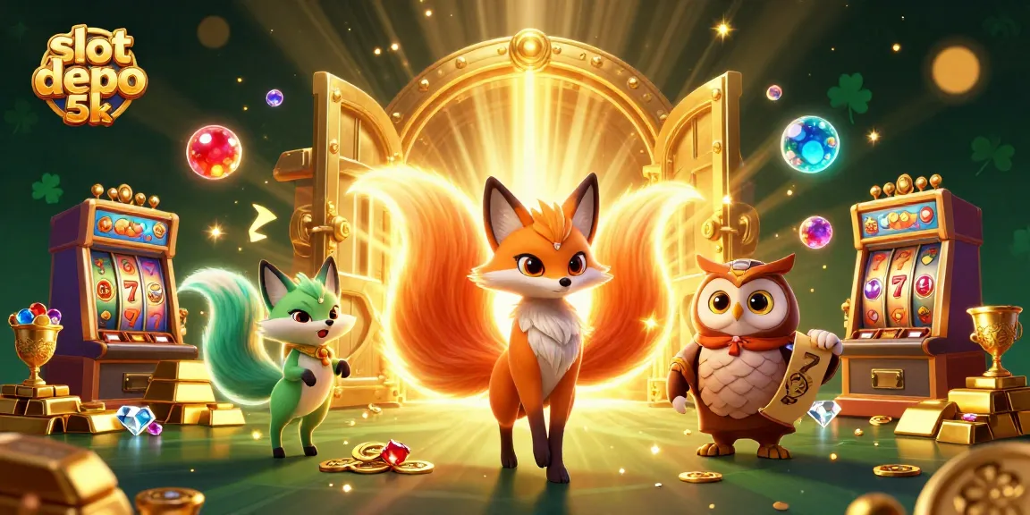 Spin the reels with slot depo 5k in this enchanting 3D casino illustration featuring vibrant colors and magical elements.
