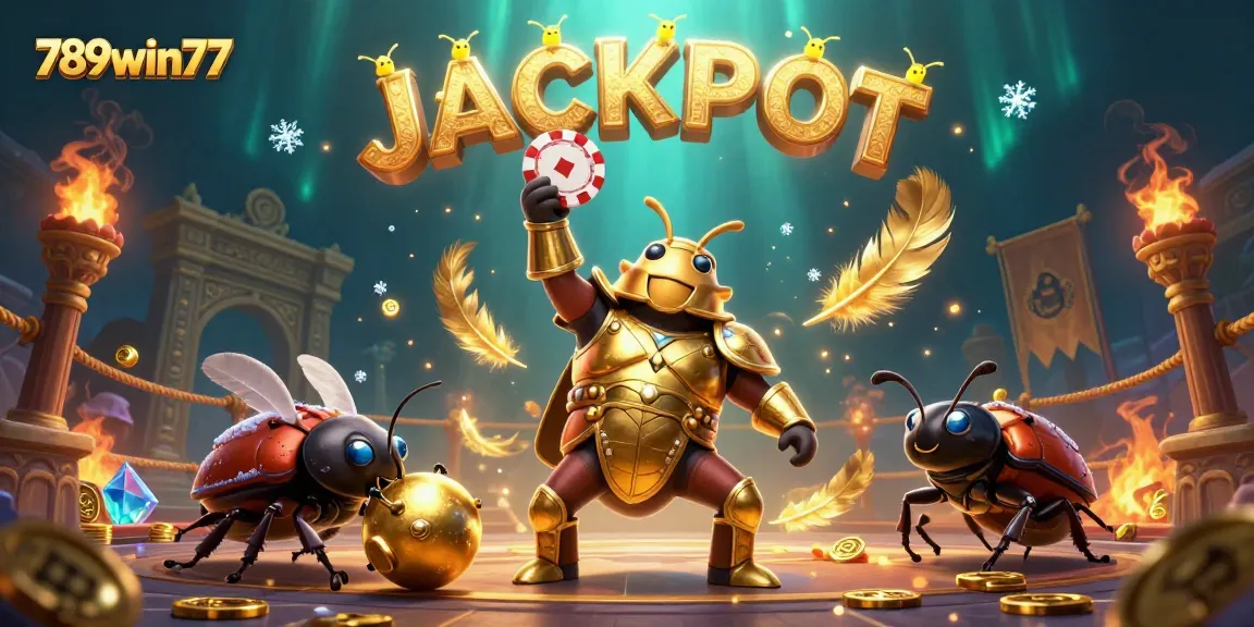 Experience thrilling jackpots with 789win77 featuring an epic 3D beetle and vibrant casino elements.