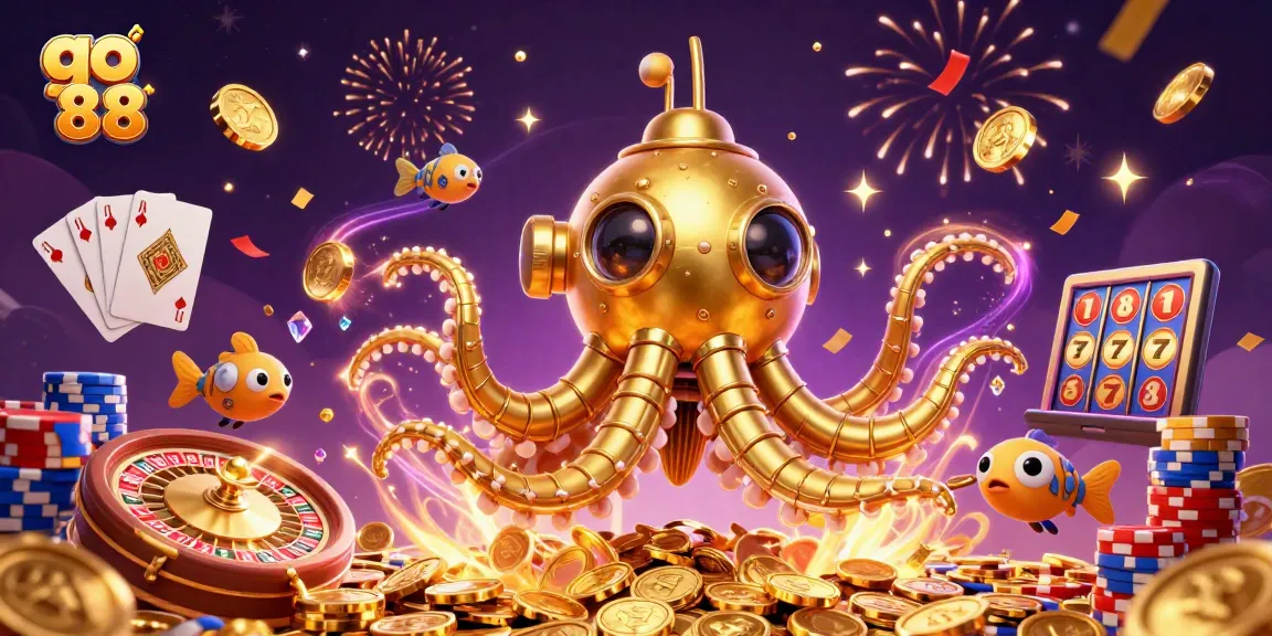 Experience the thrill of go 88 in this vibrant casino scene with golden kraken and riches.