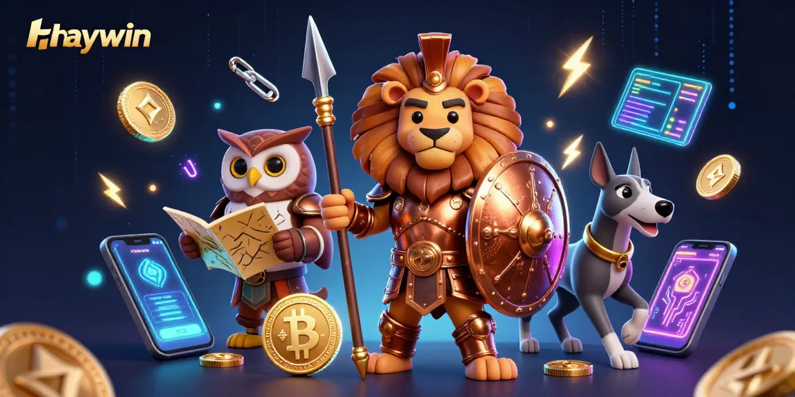 Experience thrilling gaming with Haywin's vibrant 3D digital casino scene featuring unique characters and crypto elements.