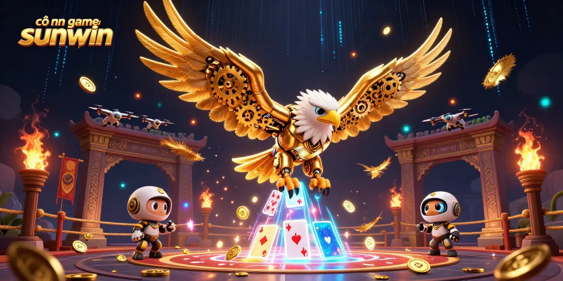 Catch thrilling moments at cổng game sunwin with a gold eagle soaring through vibrant holographic cards.