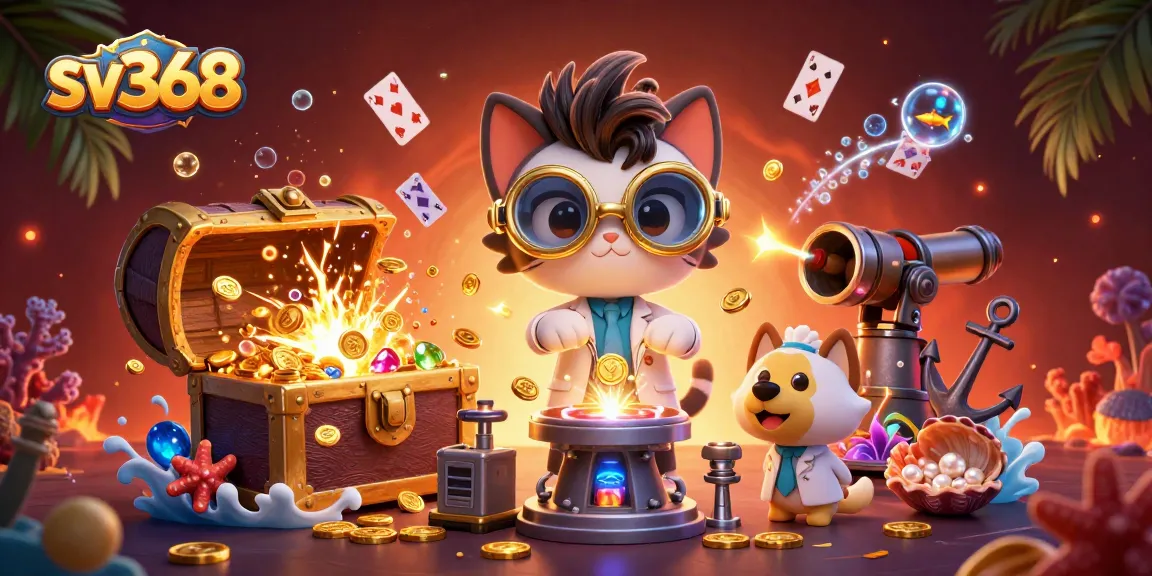 Experience exciting gameplay at sv368 with golden coins cascading from a treasure chest amidst vibrant casino elements.