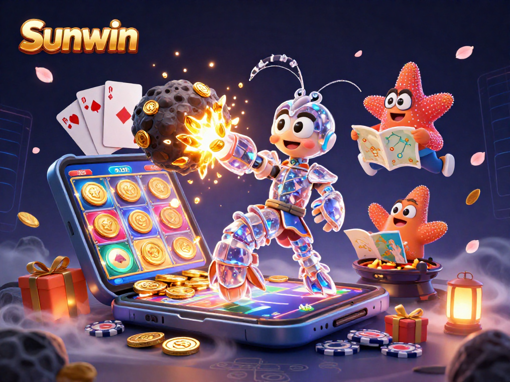 Engage with Sunwin's thrilling gaming universe through vibrant 3D action, exploding gems, and colorful slot reels.