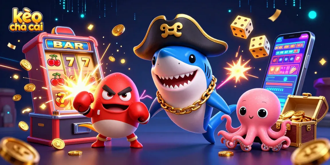 Engage with kèo nhà cái on a vibrant casino adventure featuring a pirate shark and friends.