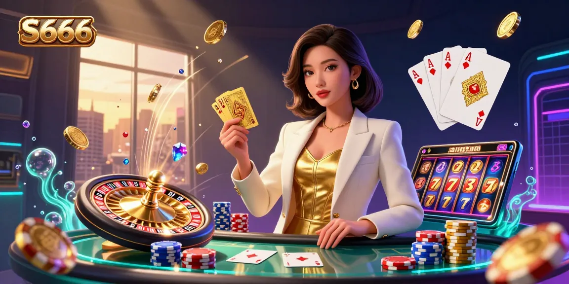 S666 provides thrilling casino action with an elegant Asian woman in a luxurious casino setting.