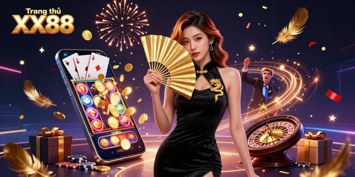 Experience thrilling games at Trang chủ XX88 with colorful slots, golden coins, and captivating characters.