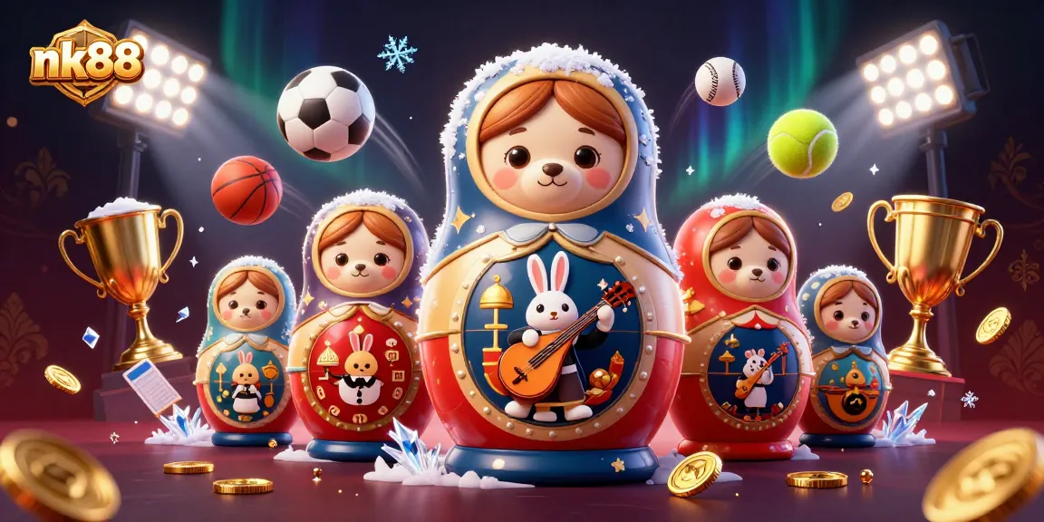 Experience nk88's vibrant gaming scene with animated bears and sports elements enhancing the thrill of online betting.