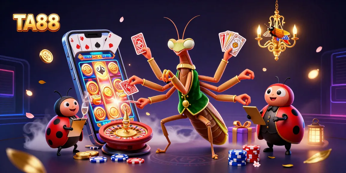 TA88 engages players with a vibrant casino scene featuring an animated praying mantis dealer.