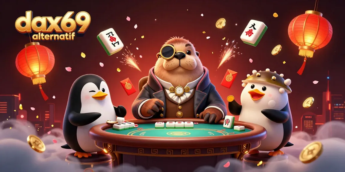 Mengikuti kesenangan permainan kasino di dax69 alternatif dengan karakter jingga berinteraksi di meja poker.