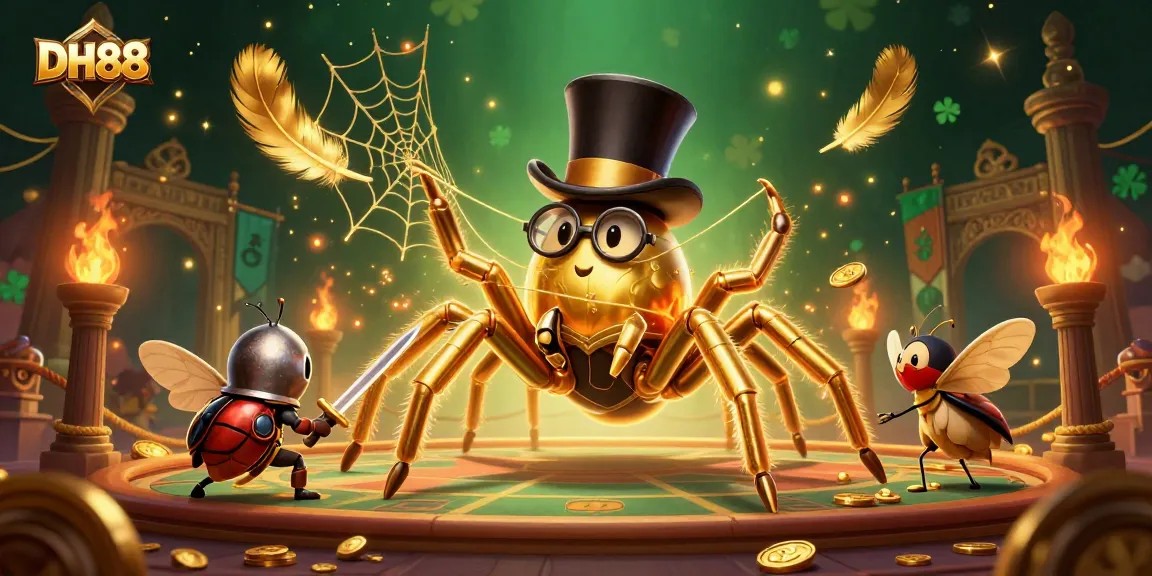 Experience thrilling moments at DH88 casino with a gold-tinted spider weaving a web of fortune.