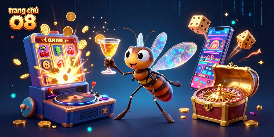 Engage with the dynamic scene showcasing trang chủ o8 where a playful mosquito mascot and trilobite DJ come alive amidst vibrant casino action.