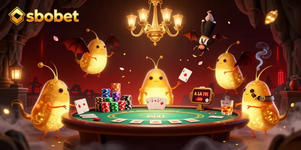Engage in thrilling sbobet betting action illuminated by glowworms in a vibrant cave casino scene.