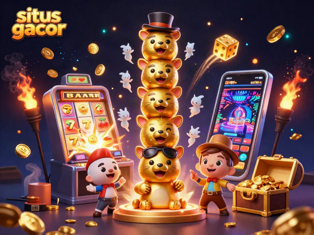 Bermain di situs gacor dengan simbol keberuntungan seperti slot 7 dan koin emas berhamburan.
