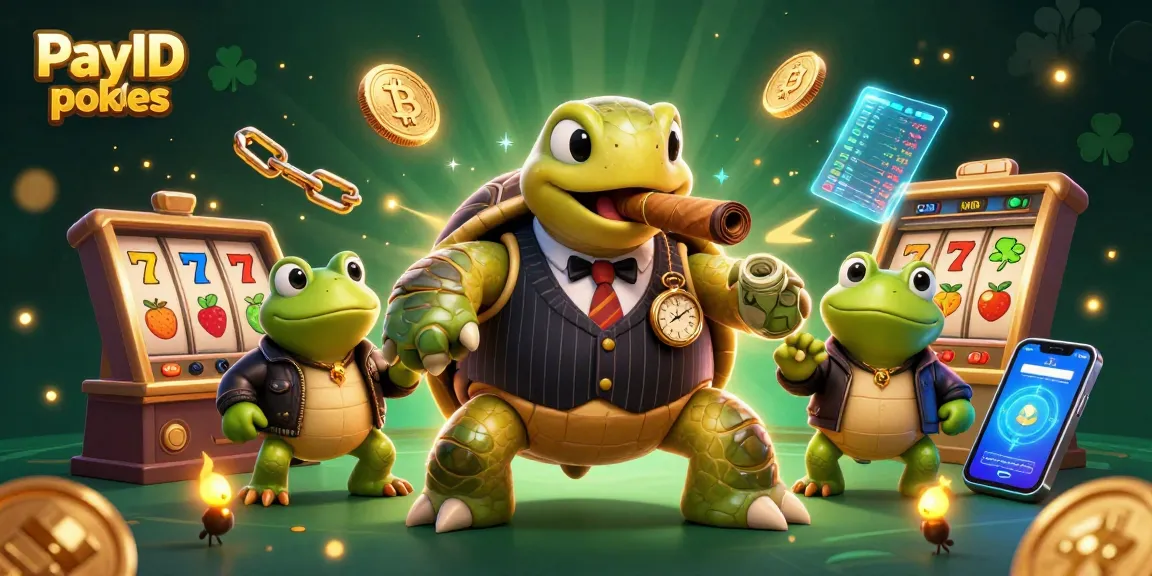 Engage with PayID pokies in a vibrant, dynamic casino scene featuring a snapping turtle and frog enforcers.