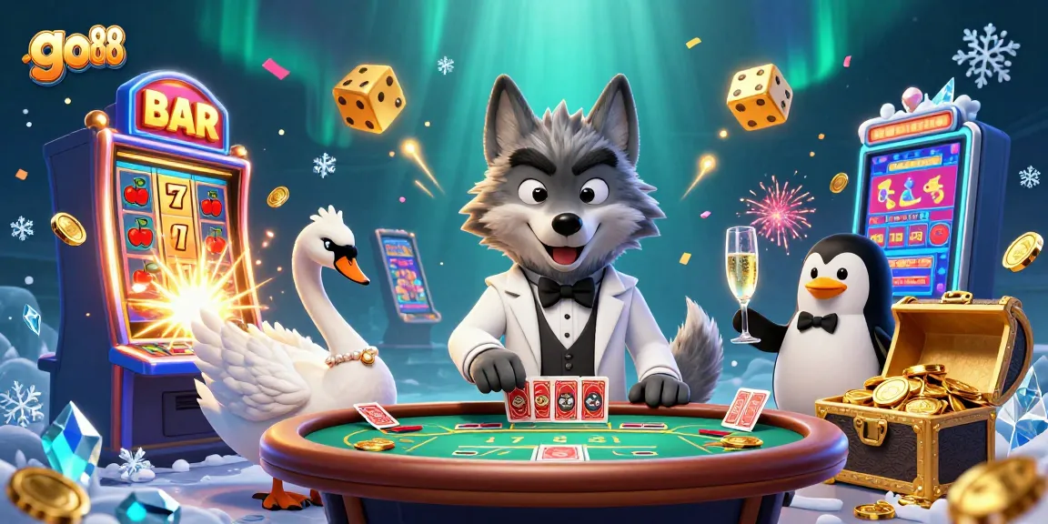 Experience thrilling jackpots with go 88, featuring charismatic characters in a vibrant casino scene.