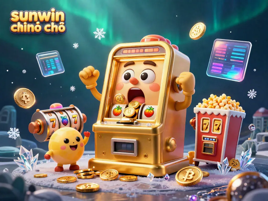 Experience the thrill of sunwin chính chủ with vibrant slot machines and dazzling coins in this dynamic 3D illustration.