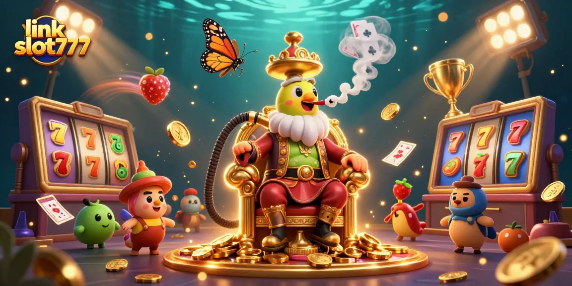 Spin the reels with link slot777 in a vibrant 3D casino scene full of action and playful energy.