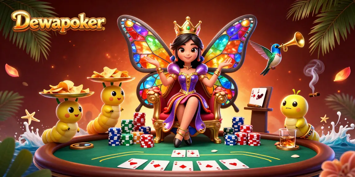 Dewapoker queen enthroned as players engage in poker, capturing the excitement of online gameplay.