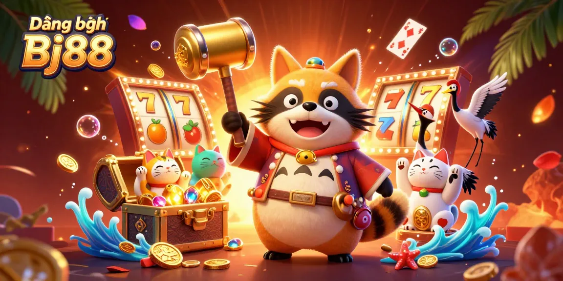 Play the exciting Đăng ký Bj88 slots and win big with fun game elements in this vibrant illustration.