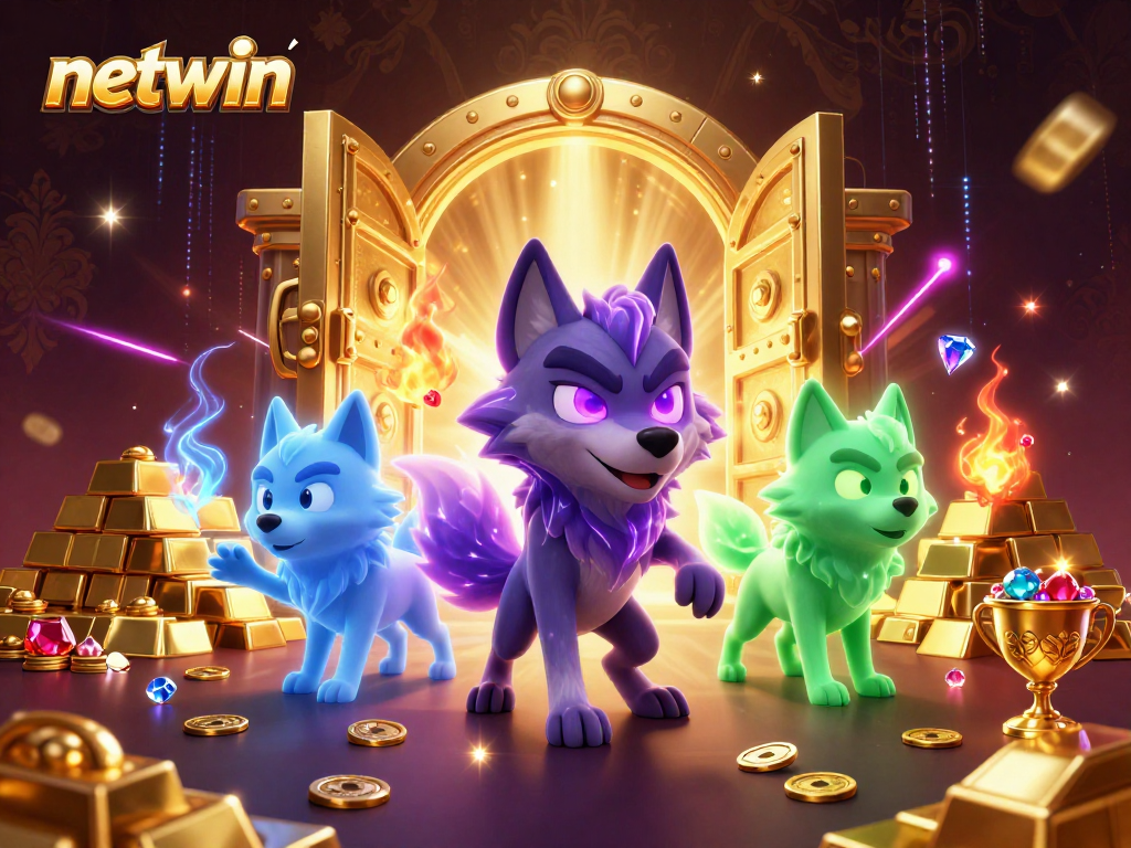 Experience the excitement of netwin with a mystical wolf pack surrounded by treasures and vibrant energy.