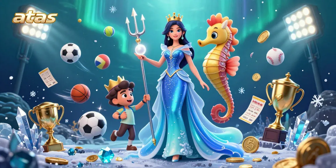 Engage with the dynamic excitement of atas casino featuring a shimmering underwater scene with vibrant characters and sports elements.