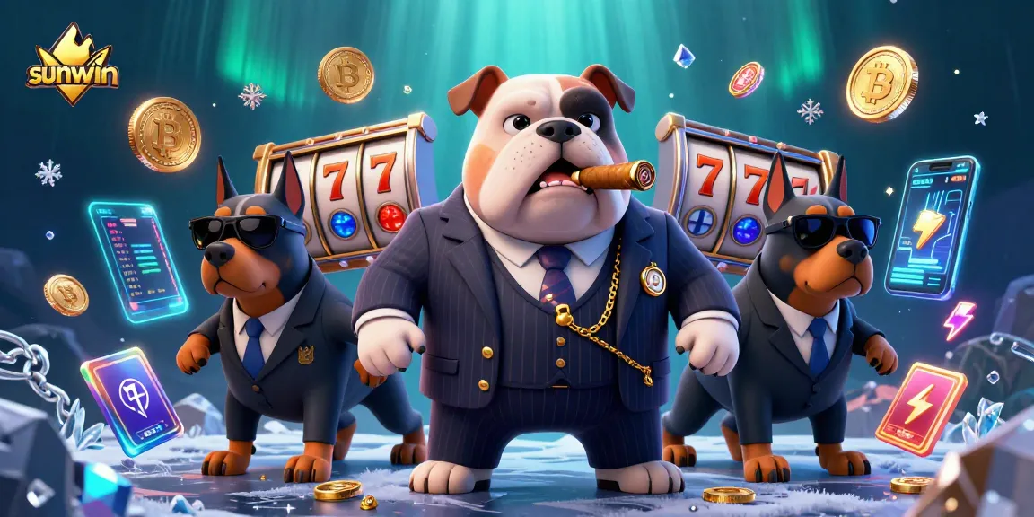 Experience thrilling gaming at sunwin with a dynamic 3D scene featuring a mafia boss and styled game elements.