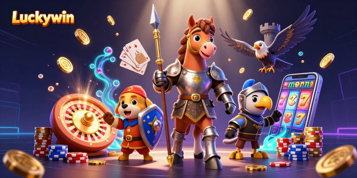 Experience Luckywin’s thrilling gameplay with knights and vibrant casino elements in a dynamic scene.