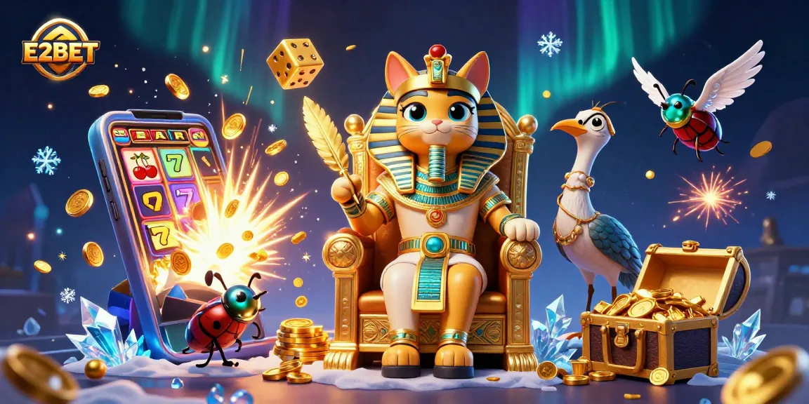 E2BET offers an electrifying gambling experience with a thrilling jackpot slot scene and dynamic characters.