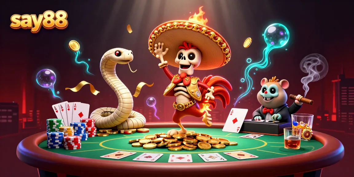 Experience the thrill of say88 with vibrant 3D characters and dynamic casino elements in an engaging scene.
