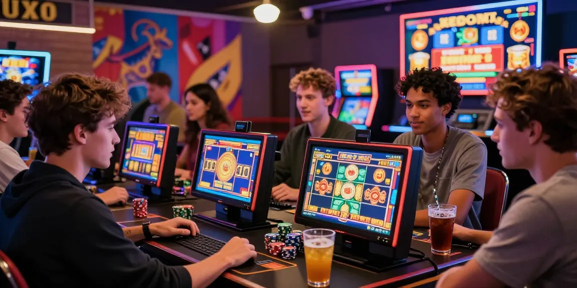 Pengalaman bermain slot yang seru di kasino online dengan teman-teman, menunjukkan permainan slot dan suasana yang menggembirakan.