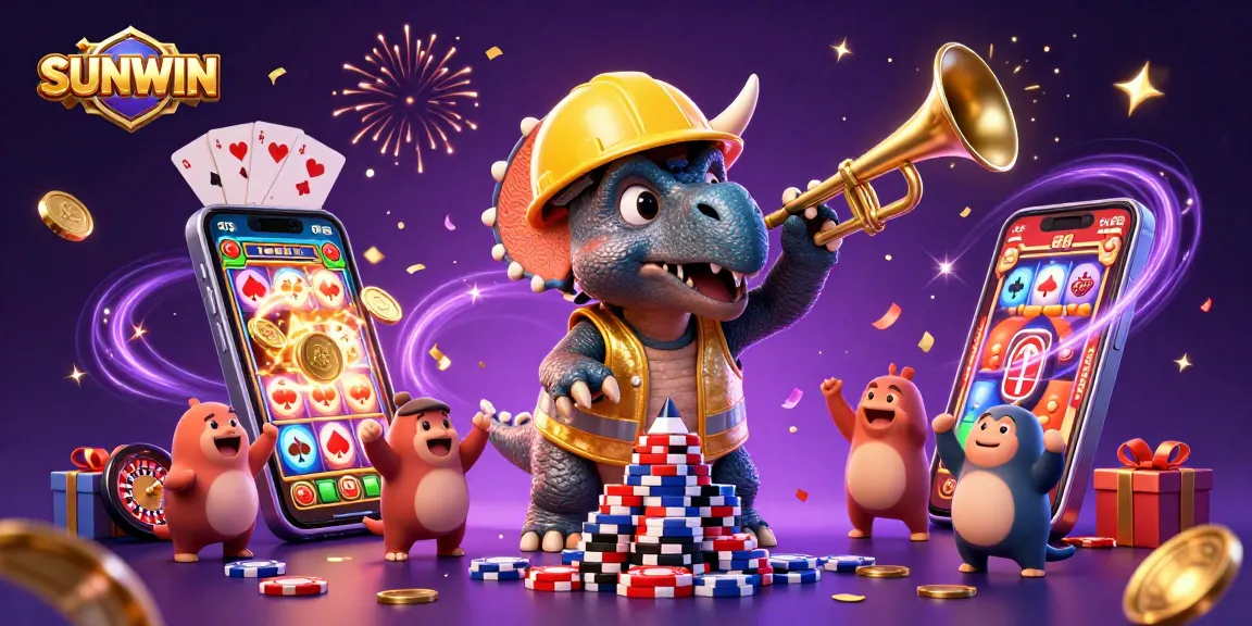 SUNWIN celebrates thrilling wins with vibrant characters amidst dynamic casino elements.