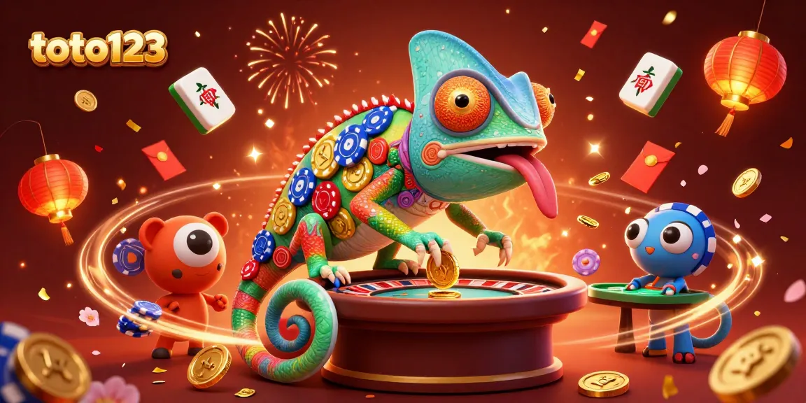 Engage in gaming excitement with toto123, showcasing vibrant casino elements in a 3D illustration.