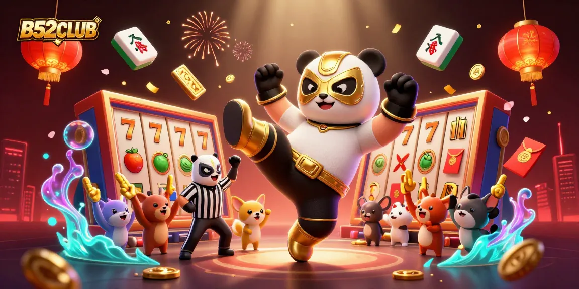 B52CLUB offers thrilling slot action with animated characters in a lively casino scene.