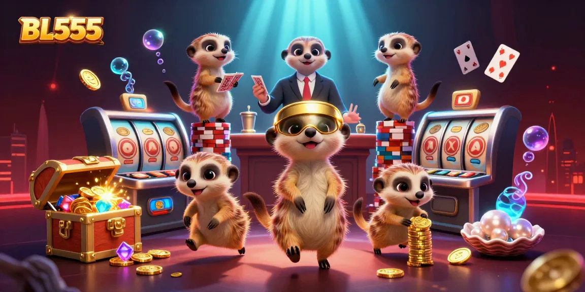 Engage with BL555's thrilling casino experience featuring a vibrant meerkat-themed gaming scene.